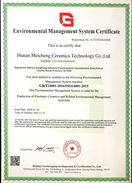 चीन Hunan Meicheng Ceramic Technology Co., Ltd. प्रमाणपत्र